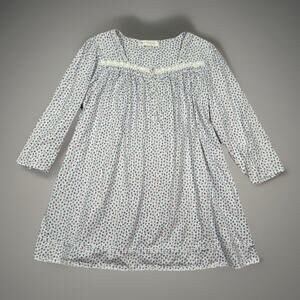 Eileen West Cotton Short Nightgown Flannel Cottage Floral Ditsy Lace Size Large